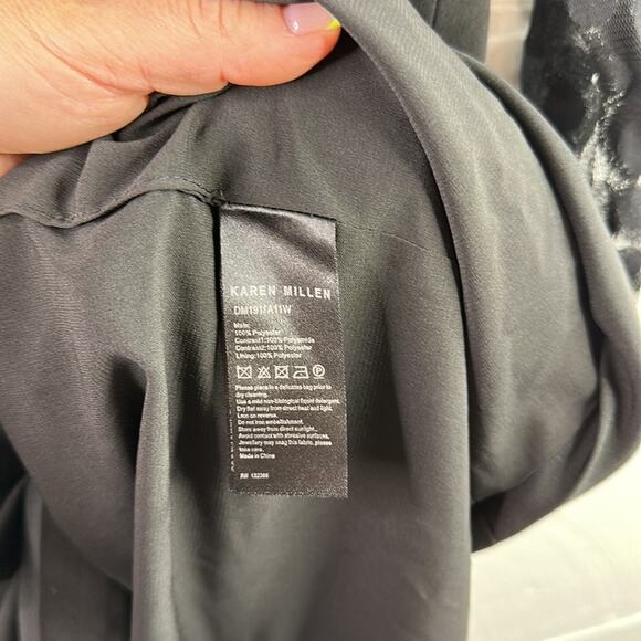 KAREN MILLEN Black Mesh Polka Dot Below Knee Polyester Long Sleeve Dress Size 10 - Picture 9 of 11